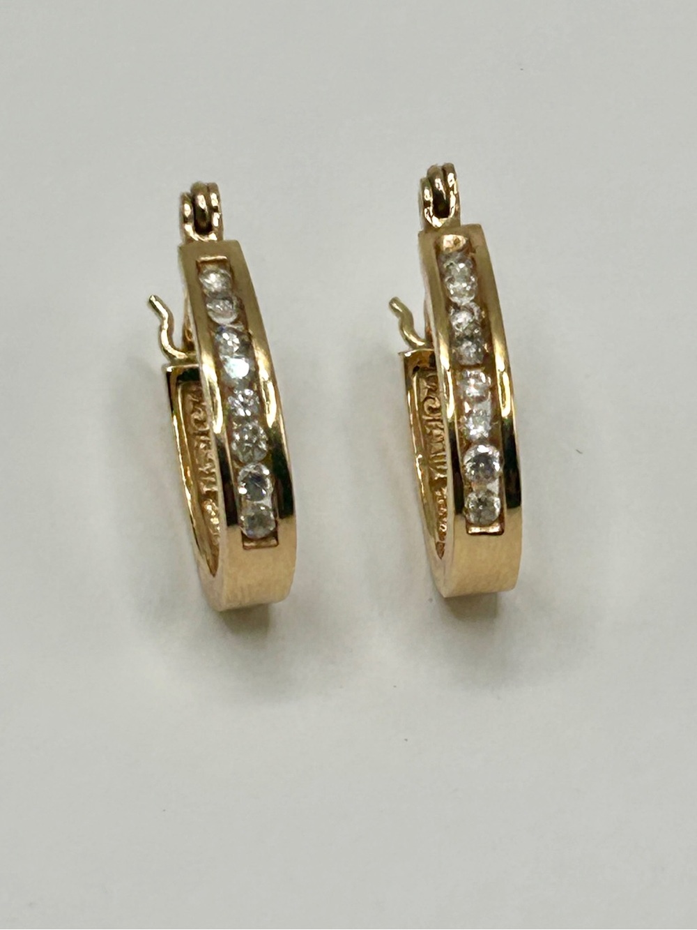 14k Solid Gold Huggie Hoop Earrings .25 TCW Diamonds - Picture 11 of 16